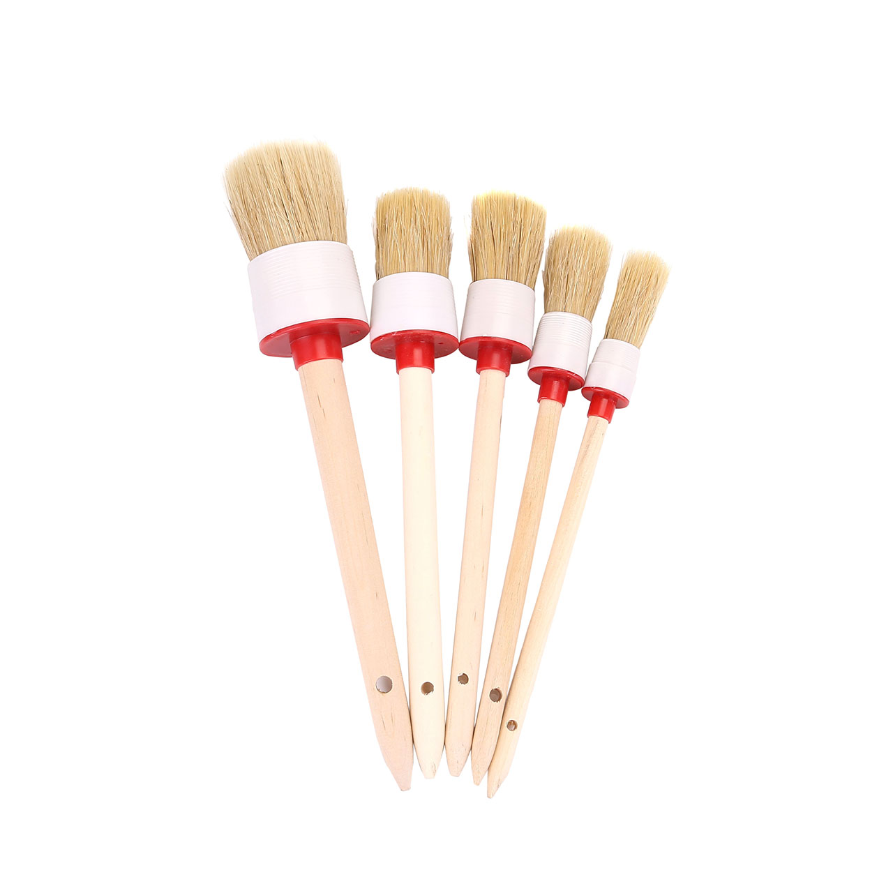 ACBungji Natural Hoar Hair Bristle Detail Cleaning Brush For Exterior Wheels Engine Interior Air Vents Trim Leather (set of 5)