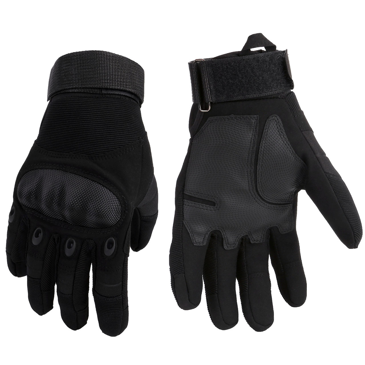 ACBungji Tactical Motorcycle Glove Full Finger Hard Knuckle Outdoor Training Gloves for Men Women (Black)